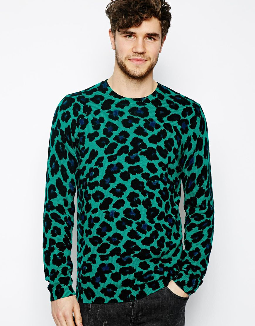 ASOS Leopard Print Jumper in Green for Men | Lyst