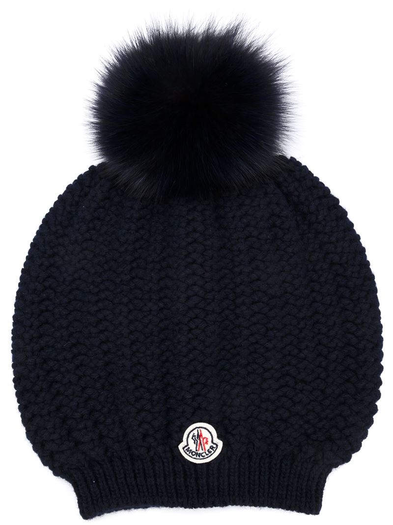 Moncler Bobble Top Beanie in Blue | Lyst