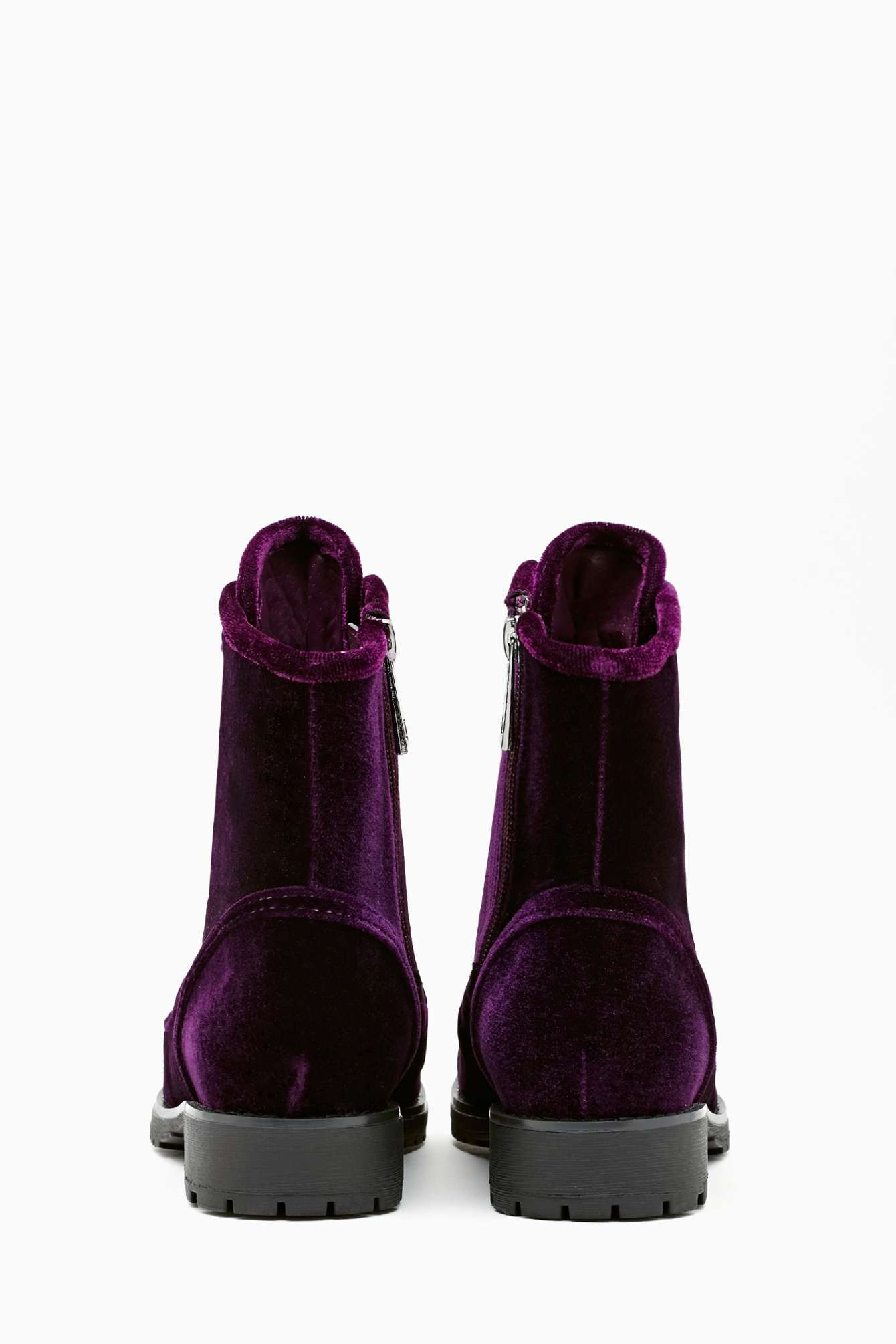 purple velvet combat boots