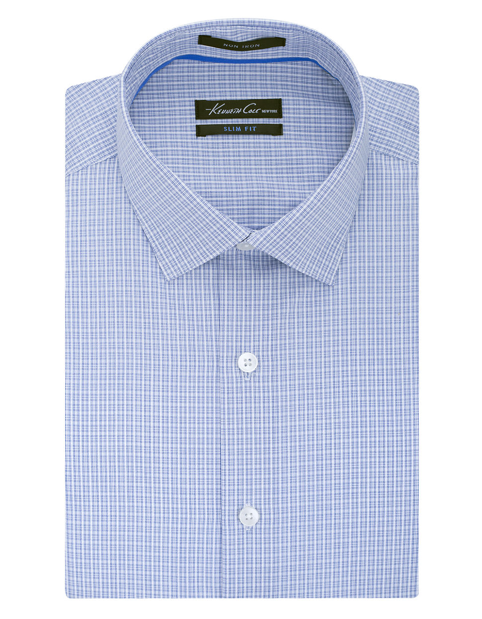 Kenneth Cole Slim Fit Textured Check Non-Iron Dress Shirt in Blue for ...