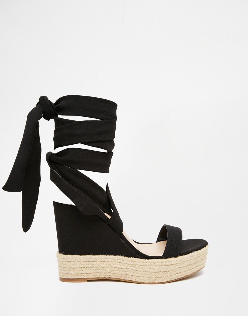 black lace up wedge