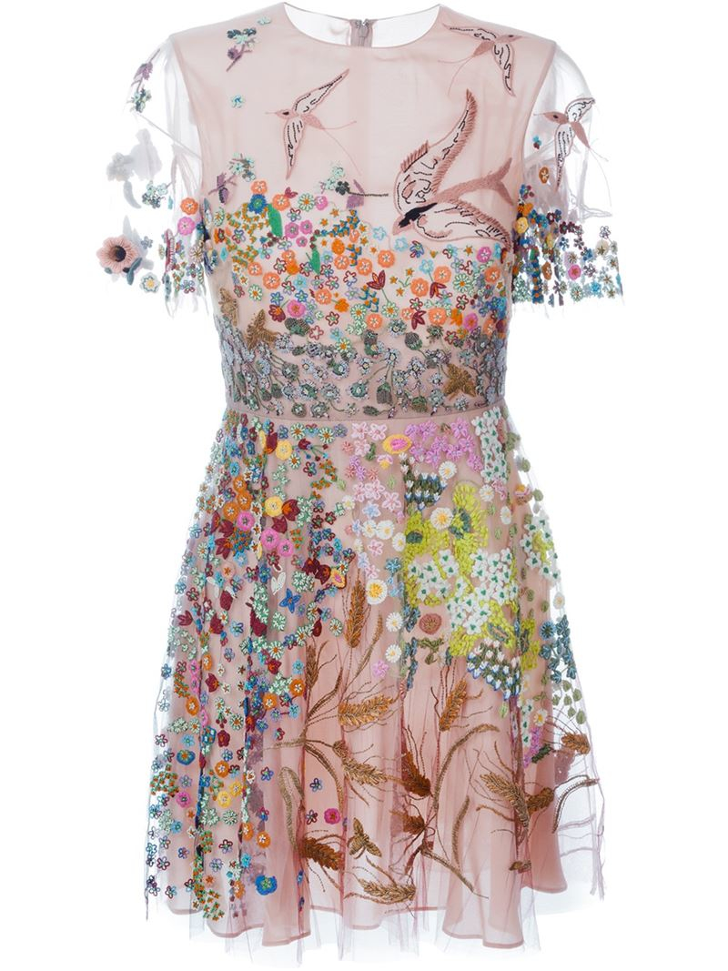 Valentino Floral Embroidered Dress - Lyst