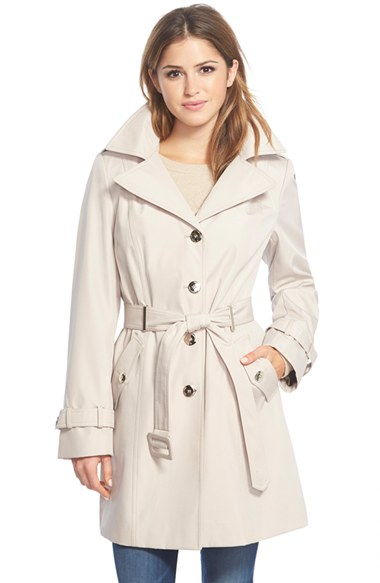 Calvin klein Single Breasted Belted Trench Coat in White | Lyst