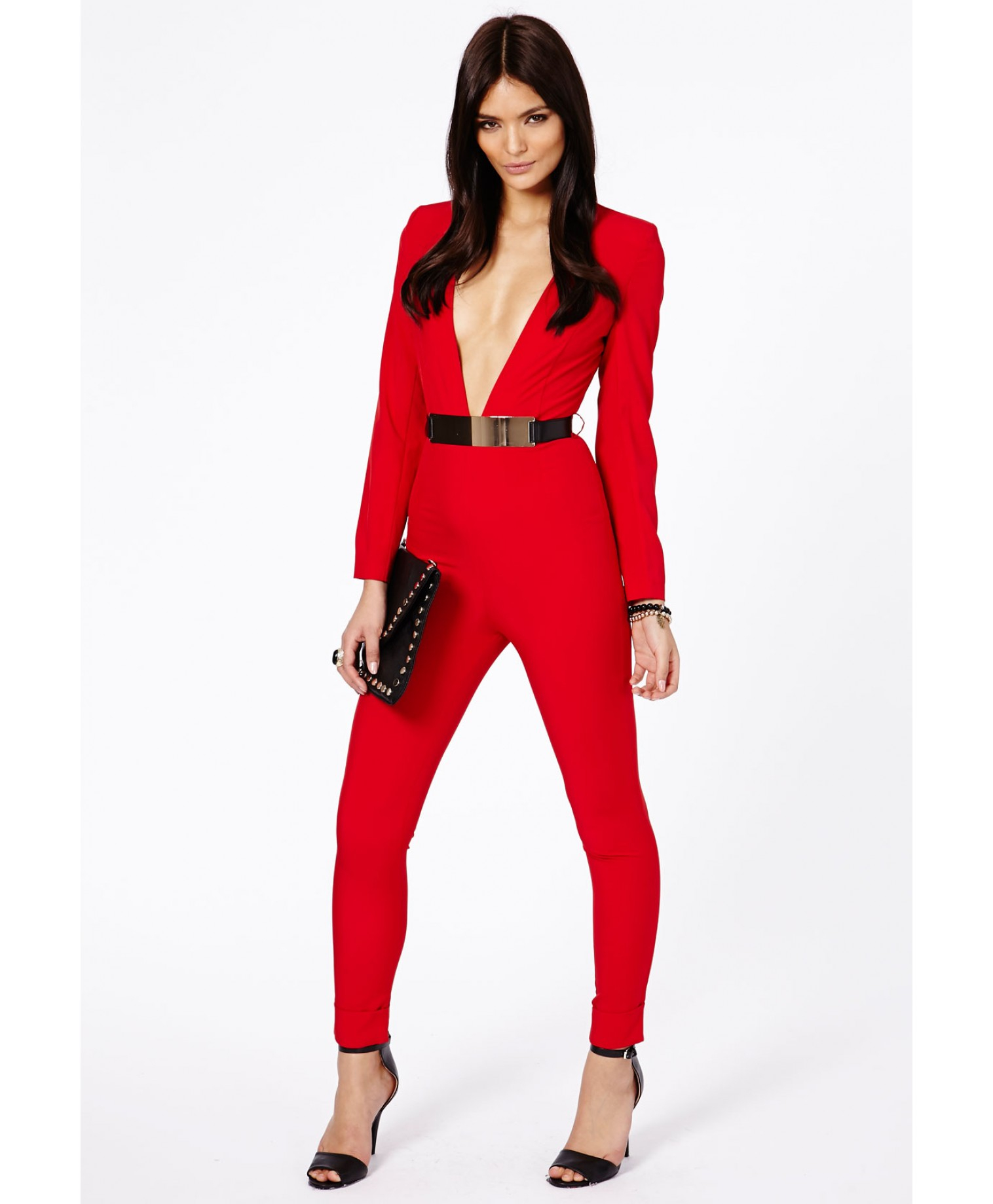 red jumpsuit with belt