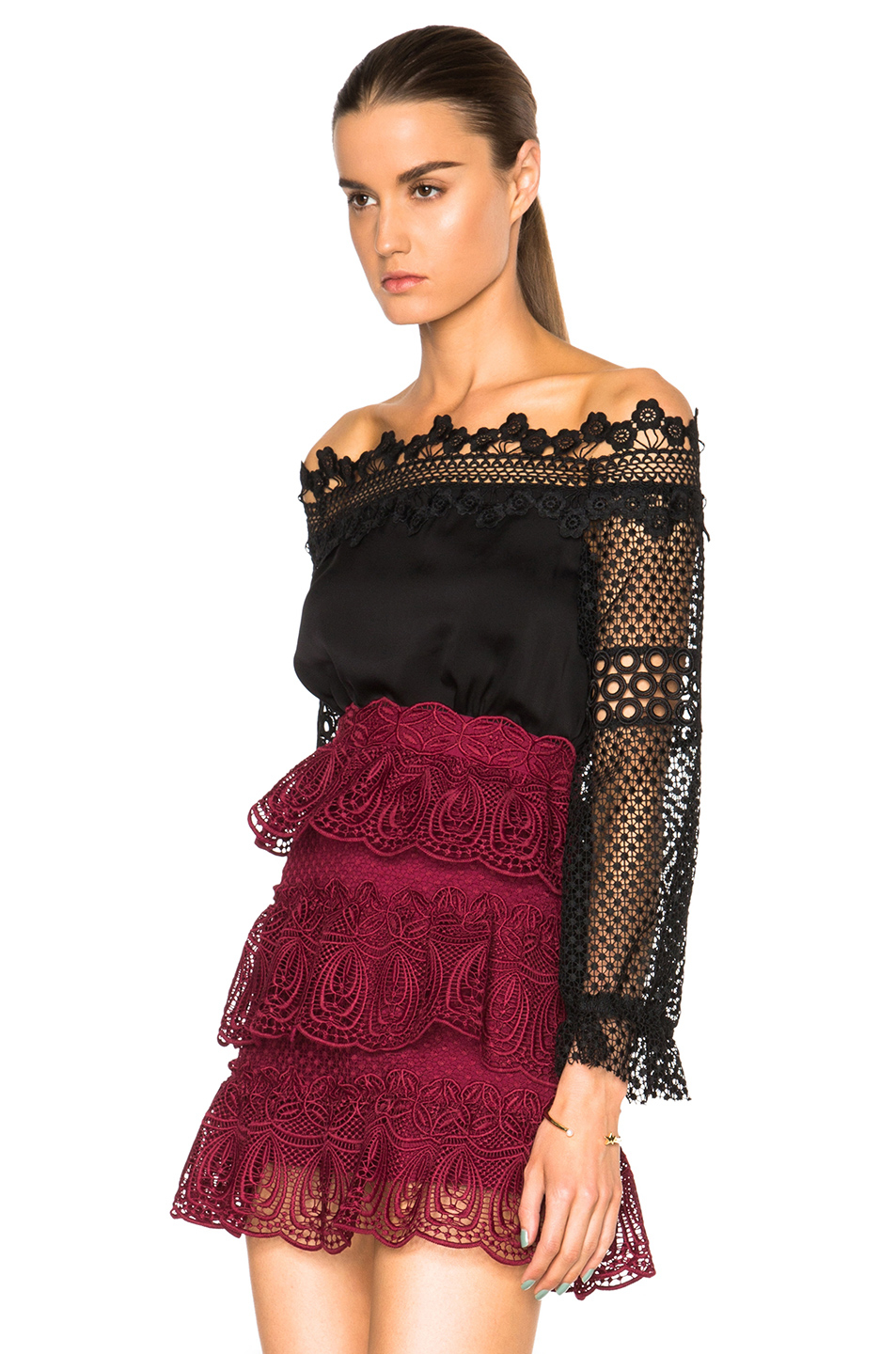 SelfPortrait Lace Off The Shoulder Top in Black Lyst