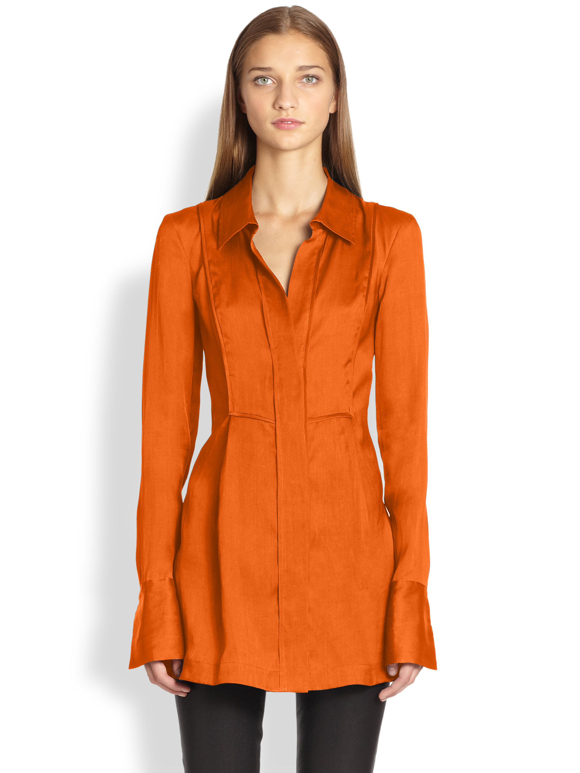 Lyst Donna karan Silk Organza Tunic Blouse in Orange