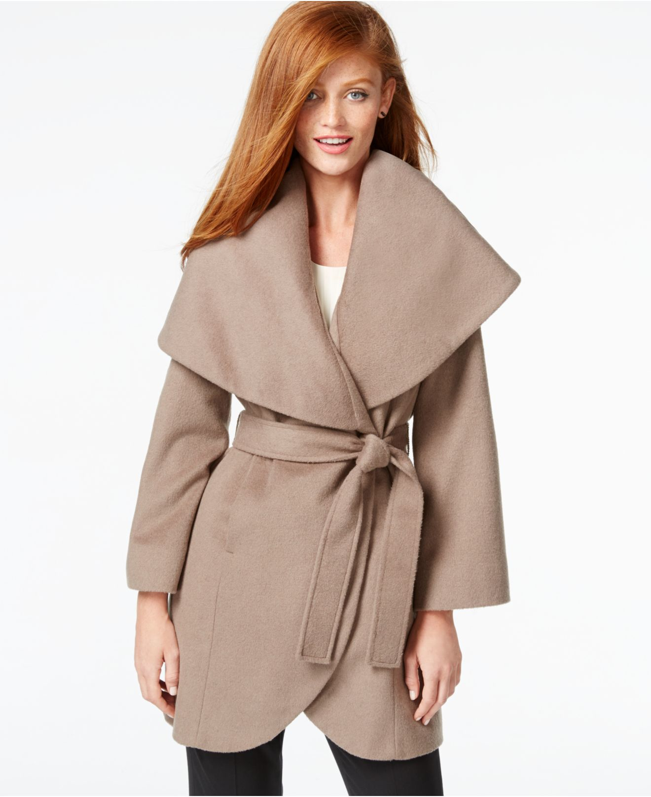 Tahari Wool-blend Wrap Coat in Gray | Lyst