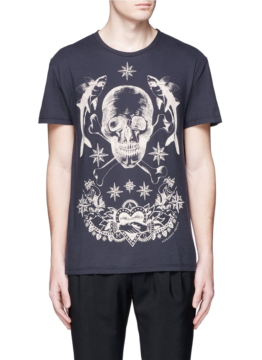 Lyst - Alexander Mcqueen Skull Tattoo Print T-shirt in Blue for Men