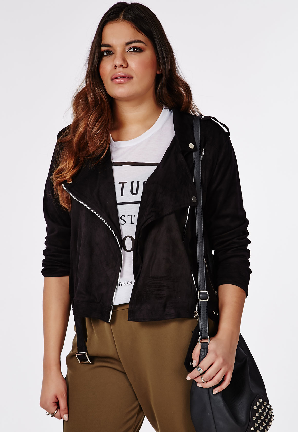 Missguided Plus Size Faux Suede Biker Jacket Black In Lyst Gallery