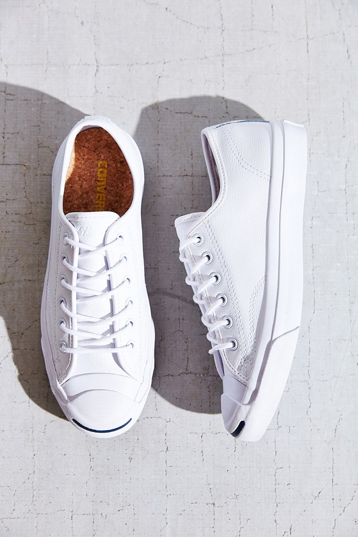 Converse Jack Purcell Tumbled Leather Low-Top Sneaker in White | Lyst