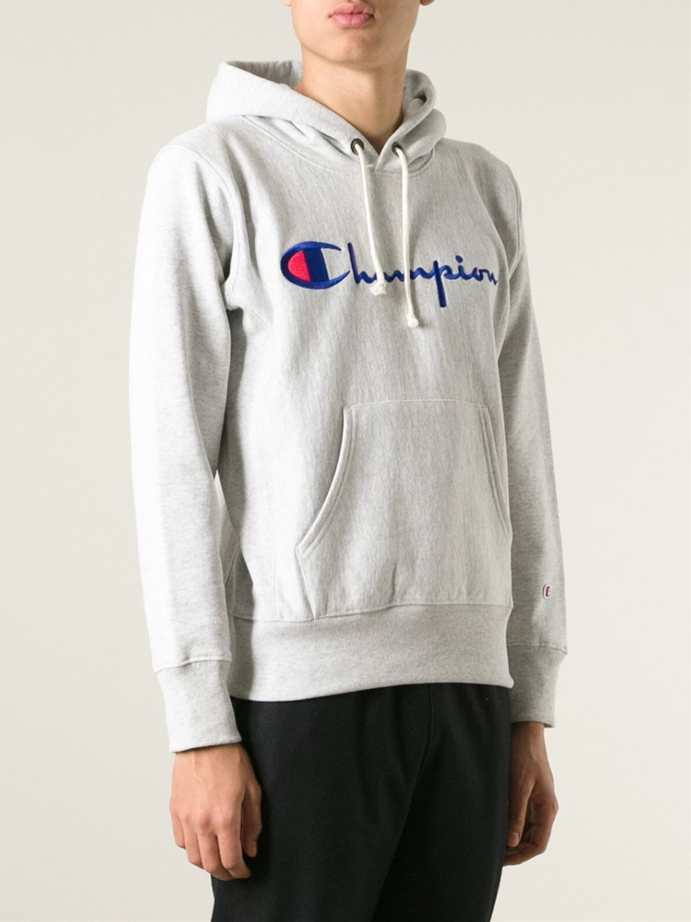 grey and blue champion hoodie