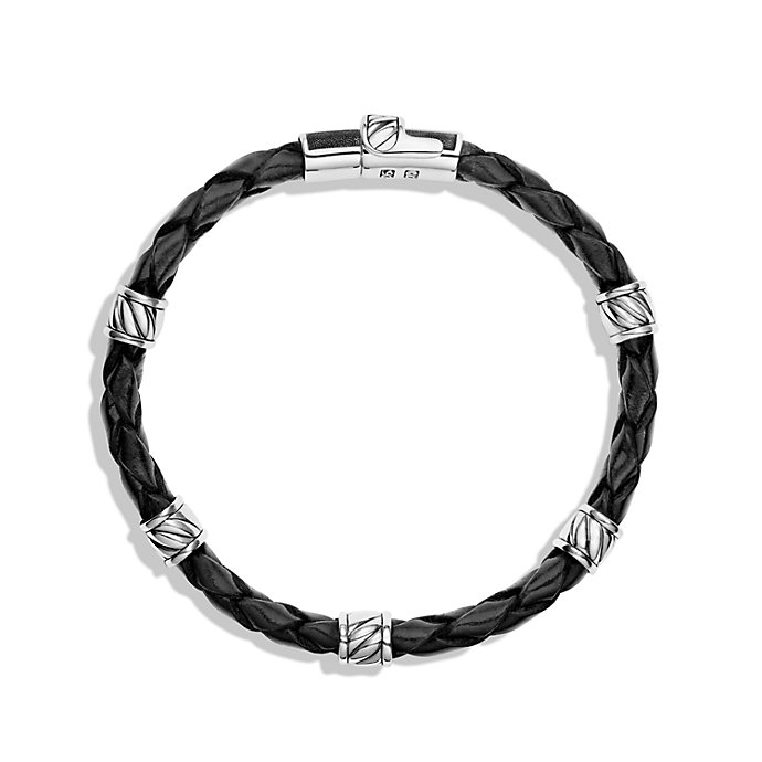 David yurman Leather Station Bracelet In Black in Black for Men (BLACK