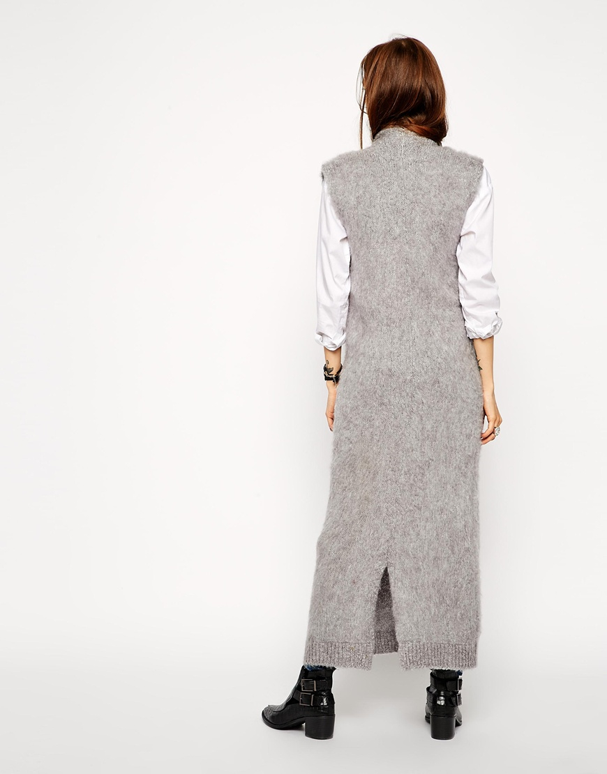 ASOS Longline Sleeveless Cardigan In Brushed Alpaca in Grey (Gray) Lyst