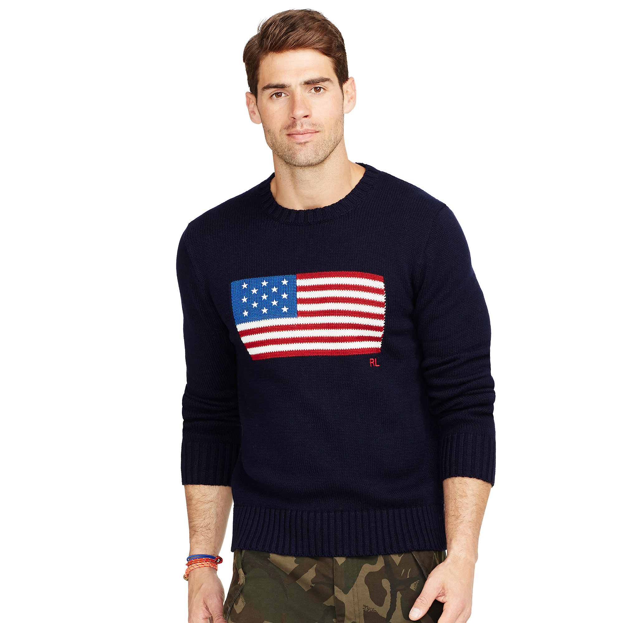Polo Ralph Lauren Flag Cotton Crewneck Sweater in Blue for Men - Lyst