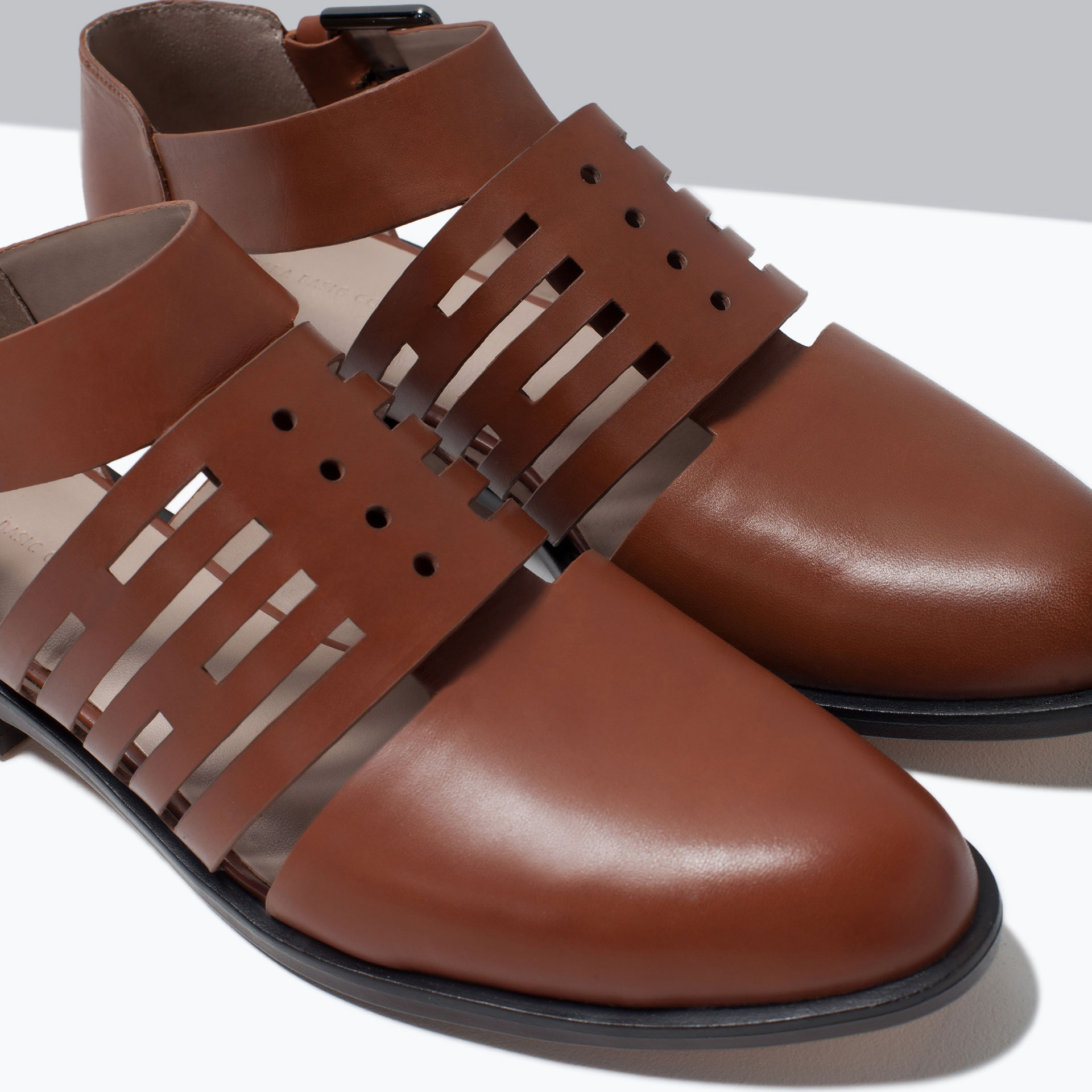 Zara Flat Leather CutOut Shoes Flat Leather CutOut Shoes in Brown Lyst