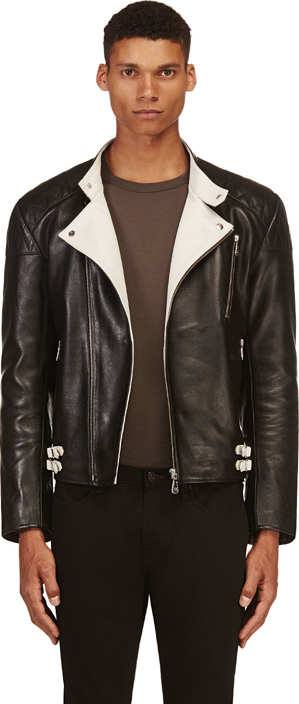 Lyst - Mcq Black and White Leather Quilted Biker Jacket in Black for Men