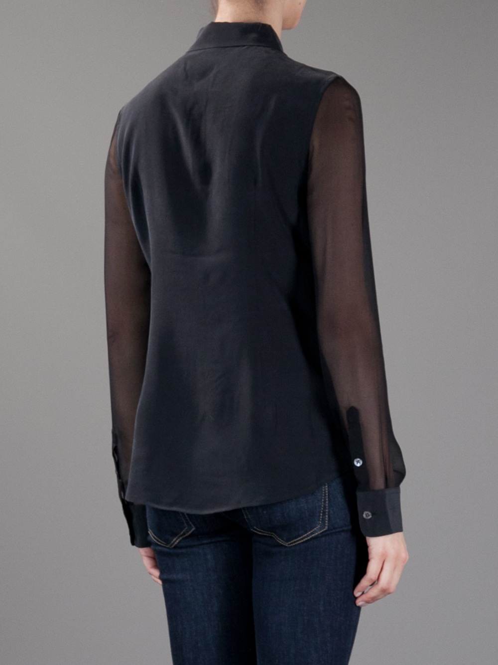 Equipment Sheer Sleeve Silk Blouse in Black Lyst