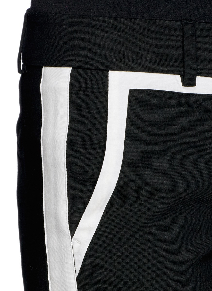 black tuxedo pants with white stripe