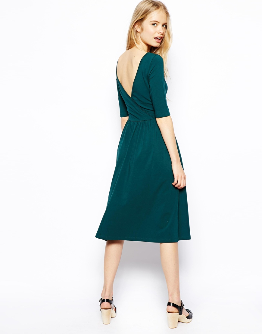 Lyst - Asos Midi Dress With Wrap Back in Green