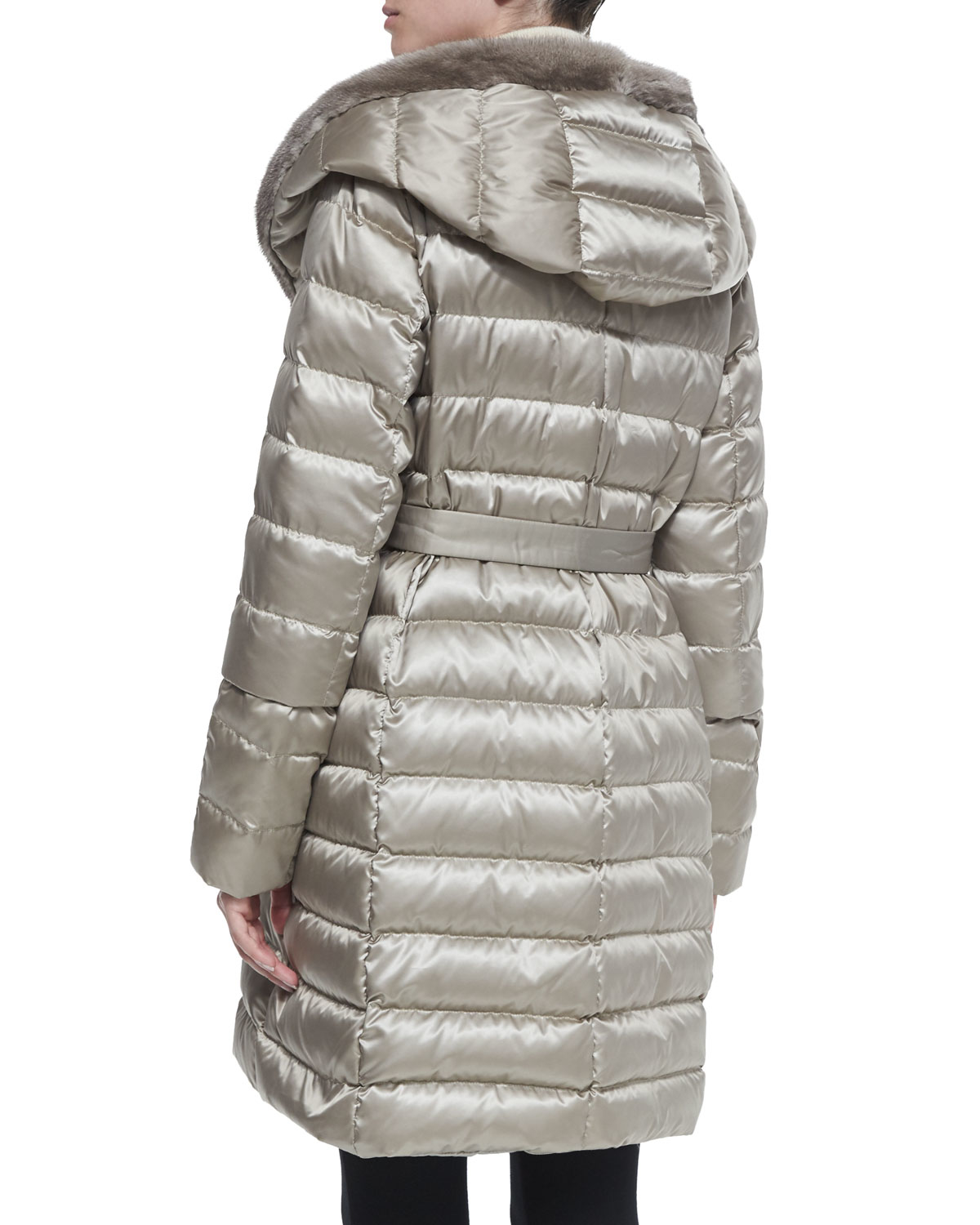 Max Mara Fur-trimmed Quilted Mid-length Puffer Coat in Light Grey (Gray ...