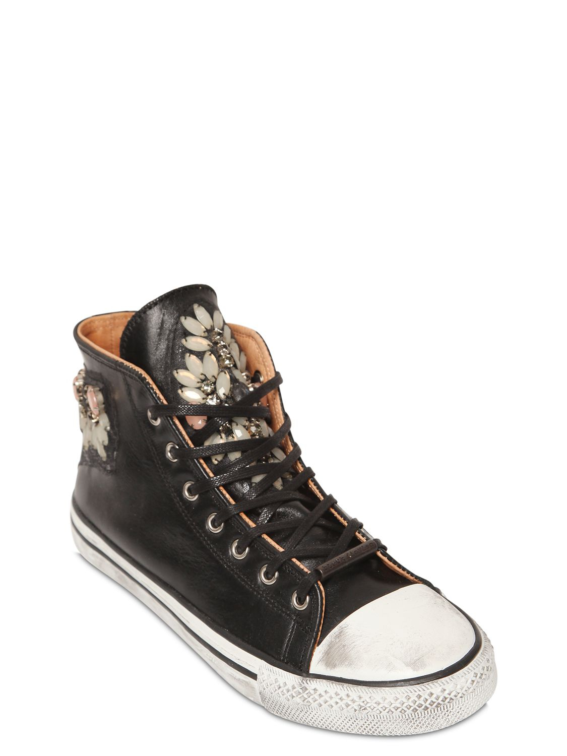 Black Dioniso Embellished Leather High Top Sneakers In