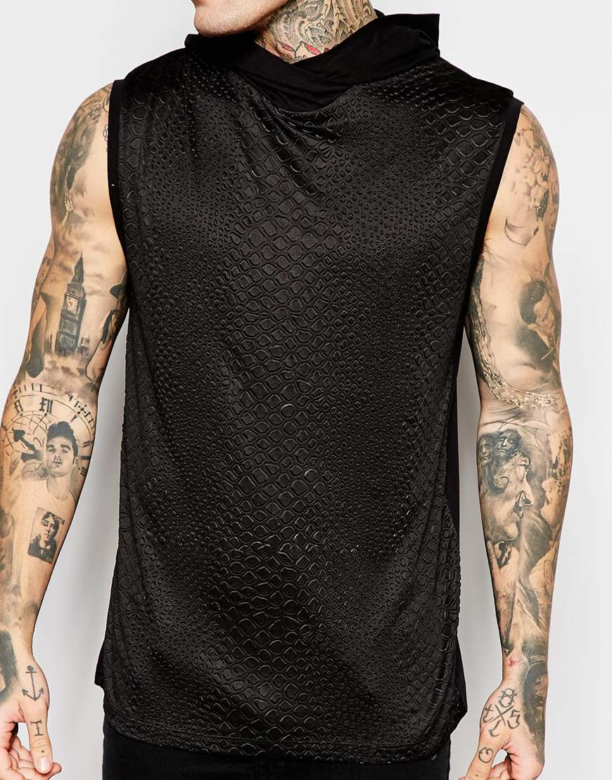 Lyst - Asos Hooded Sleeveless T-shirt With Dropped Armhole In Embossed ...