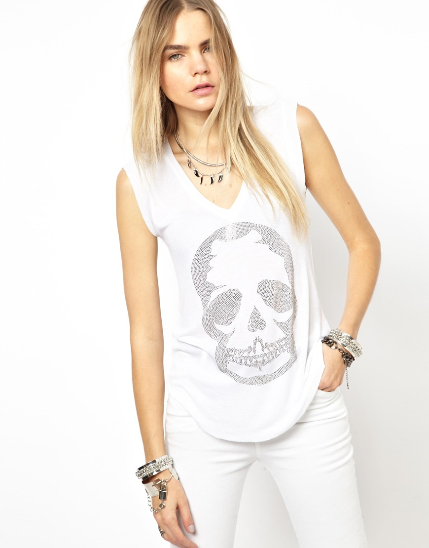 Zadig & Voltaire Zadig and Voltaire Brooklyn Tshirt with Diamante Skull in  White | Lyst