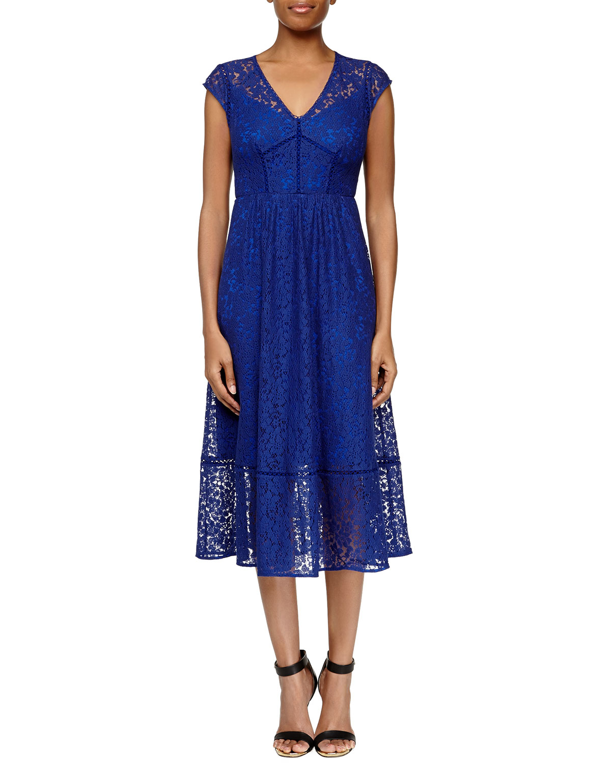 Rebecca Taylor CapSleeve Lace Midi Dress in Blue (BLUE CRUSH) Lyst