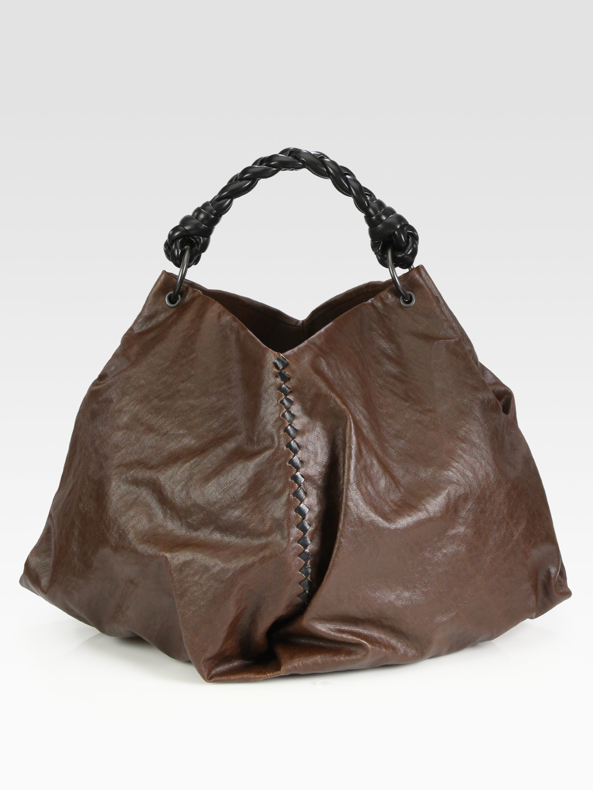 Bottega Veneta Coated Linen Shoulder Bag in Brown - Lyst