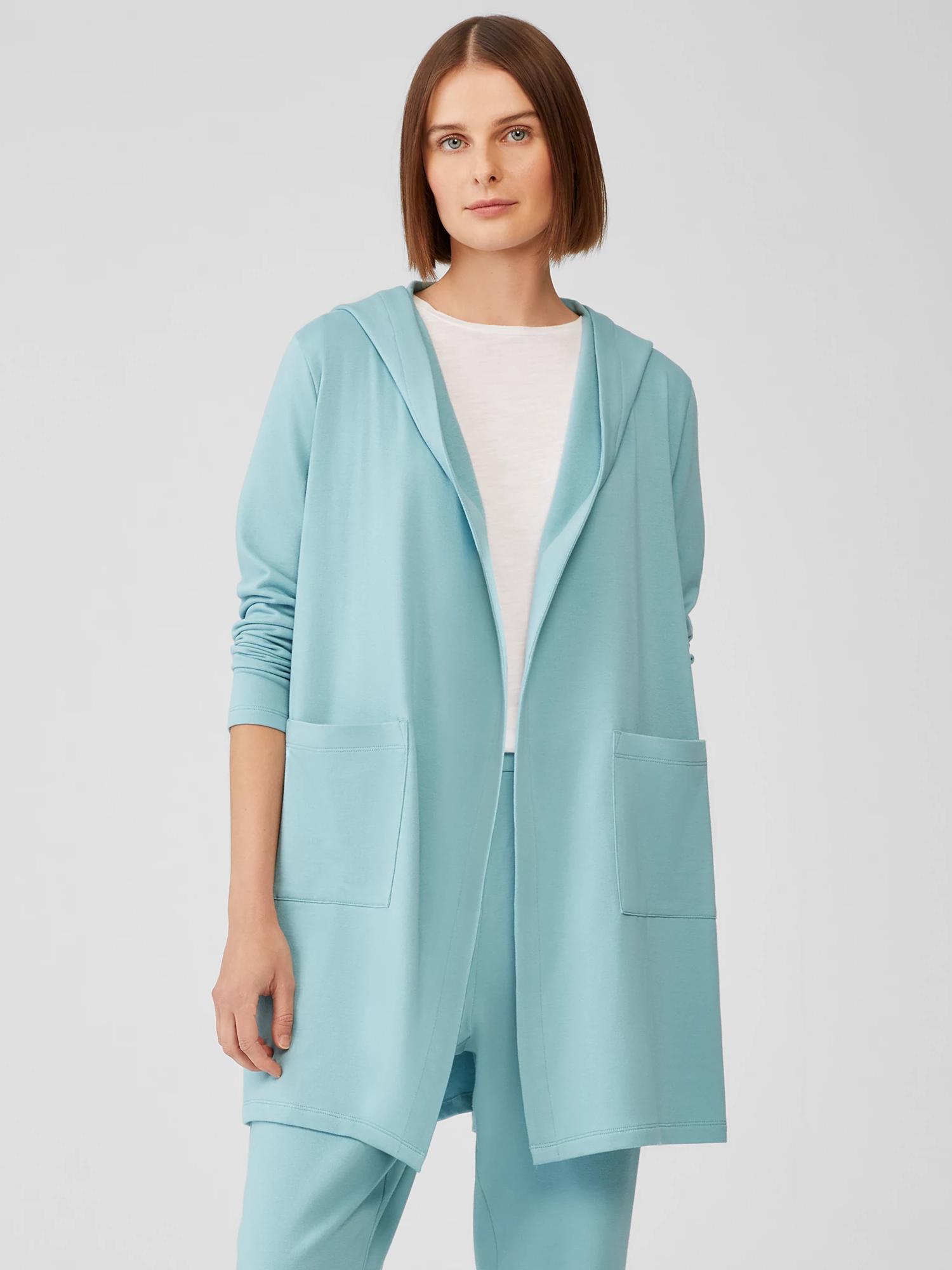 Eileen Fisher Cozy Brushed Terry Hug Hooded Jacket in Blue | Lyst