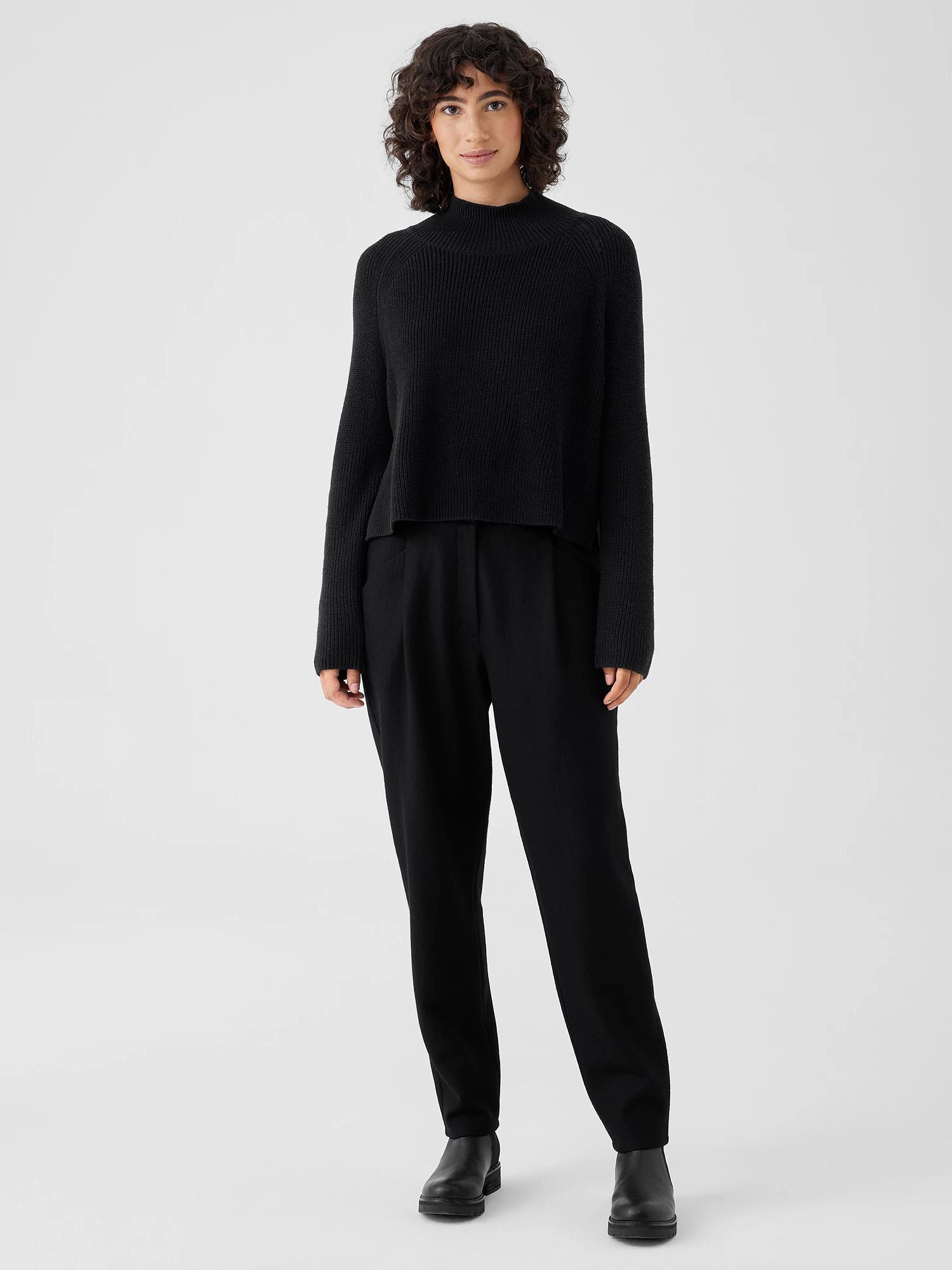 Eileen Fisher Boiled Wool Jersey Carrot Pant in Black