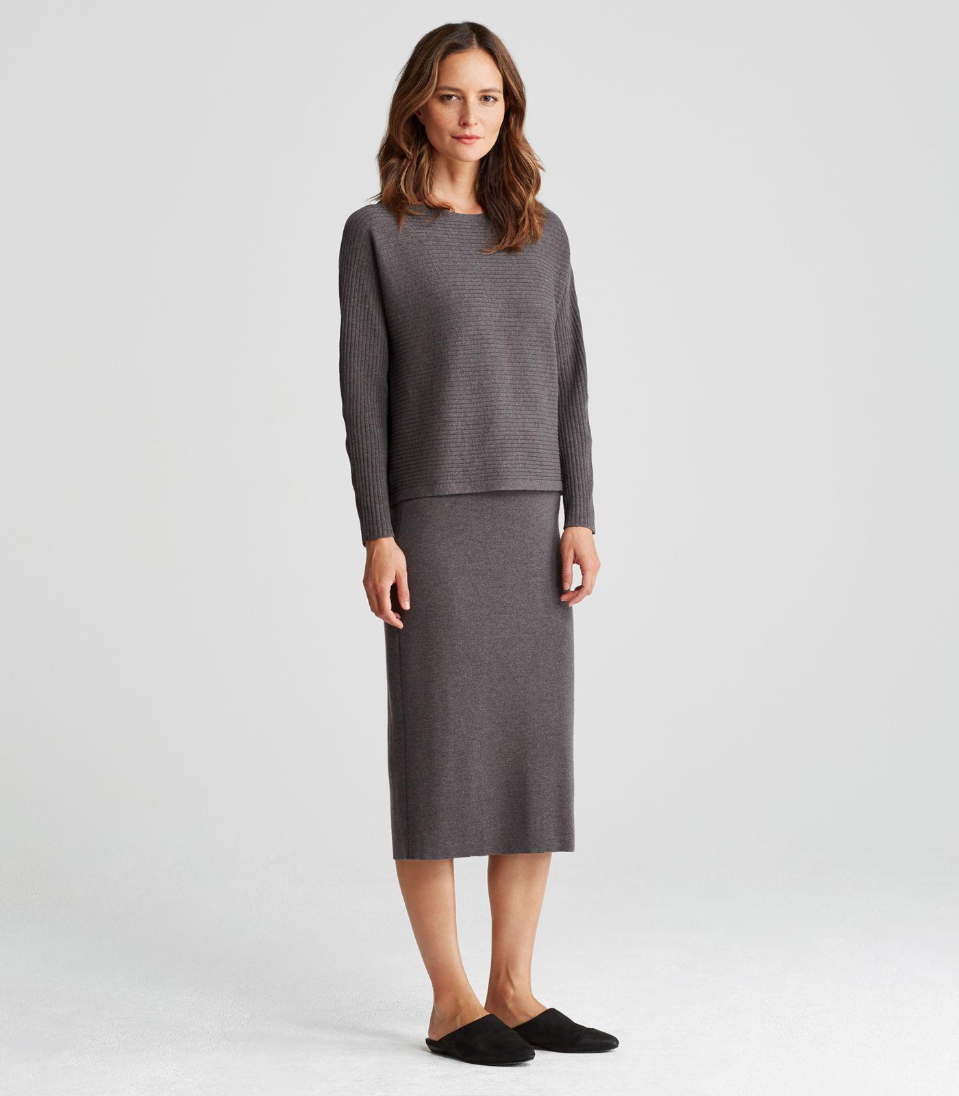 Eileen Fisher Washable Wool Crepe Pencil Skirt in Gray Lyst