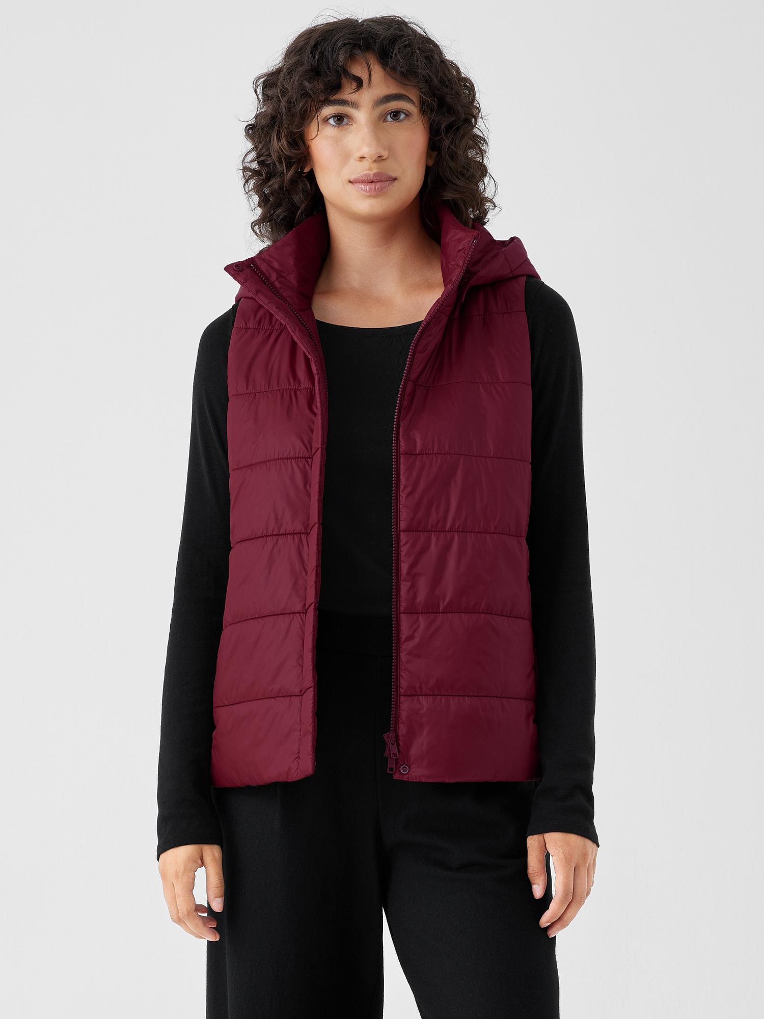 Eileen Fisher Eggshell Recycled Nylon Vest With Removable Hood in Red | Lyst