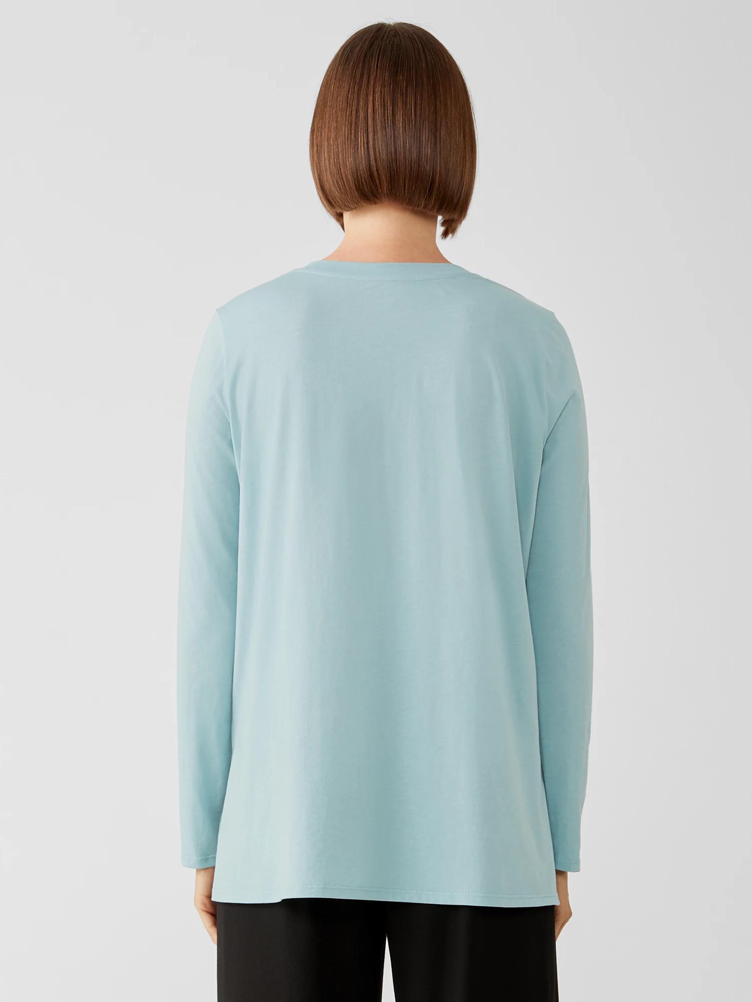 Eileen Fisher Organic Cotton Easy Jersey Crew Neck Top in Blue | Lyst