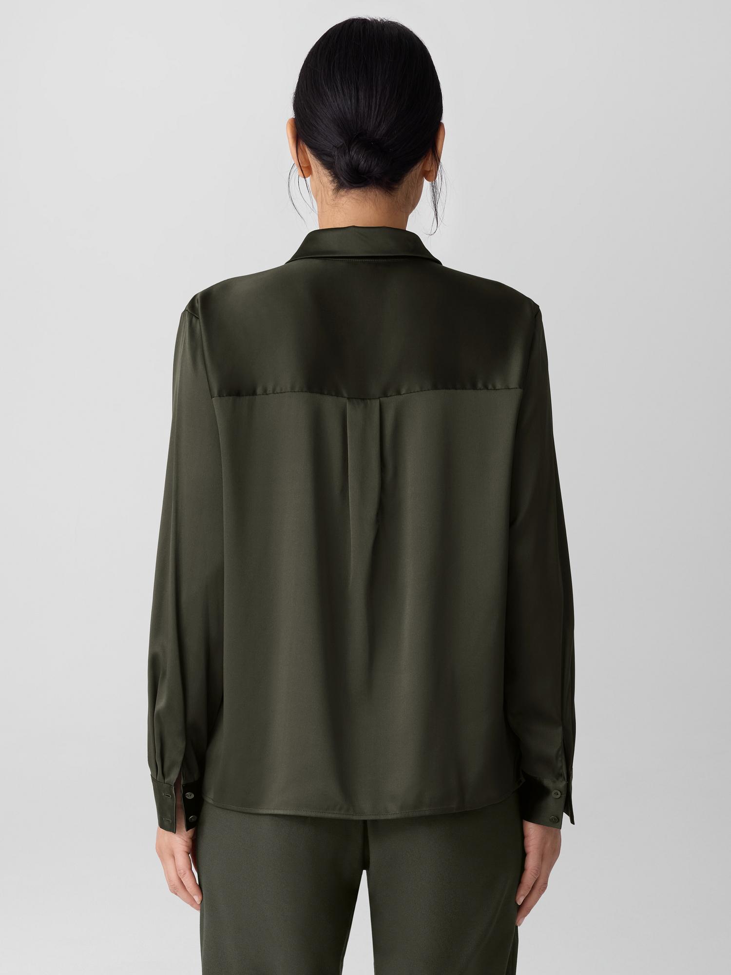 Eileen Fisher  クラシック Collar Long Shirt レディース シャツ トップス Chartreuse Eileen Fisher Silk Georgette Crepe Classic Collar Long