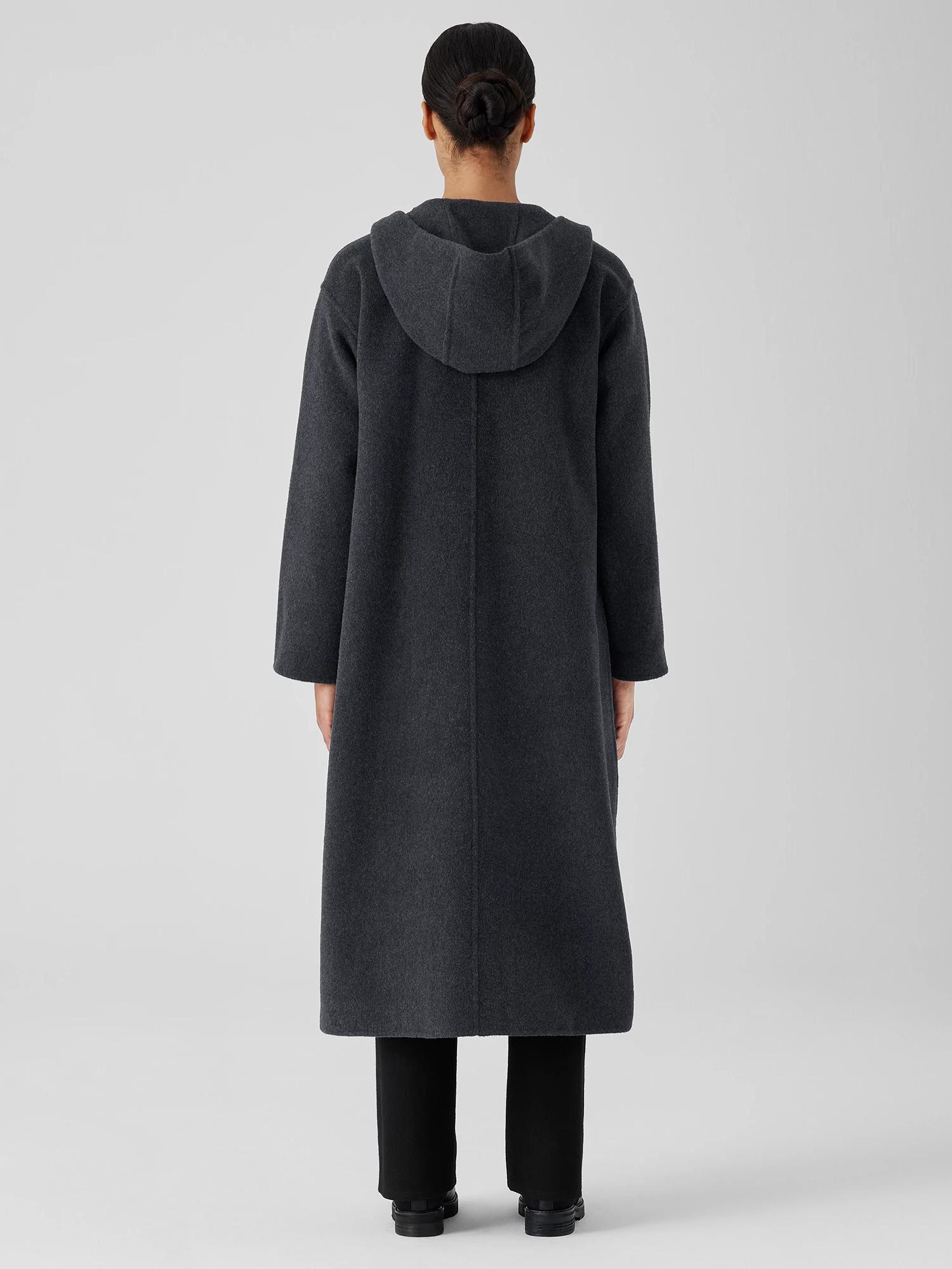 Eileen Fisher Doubleface Wool Cloud Hooded Coat in Black Lyst