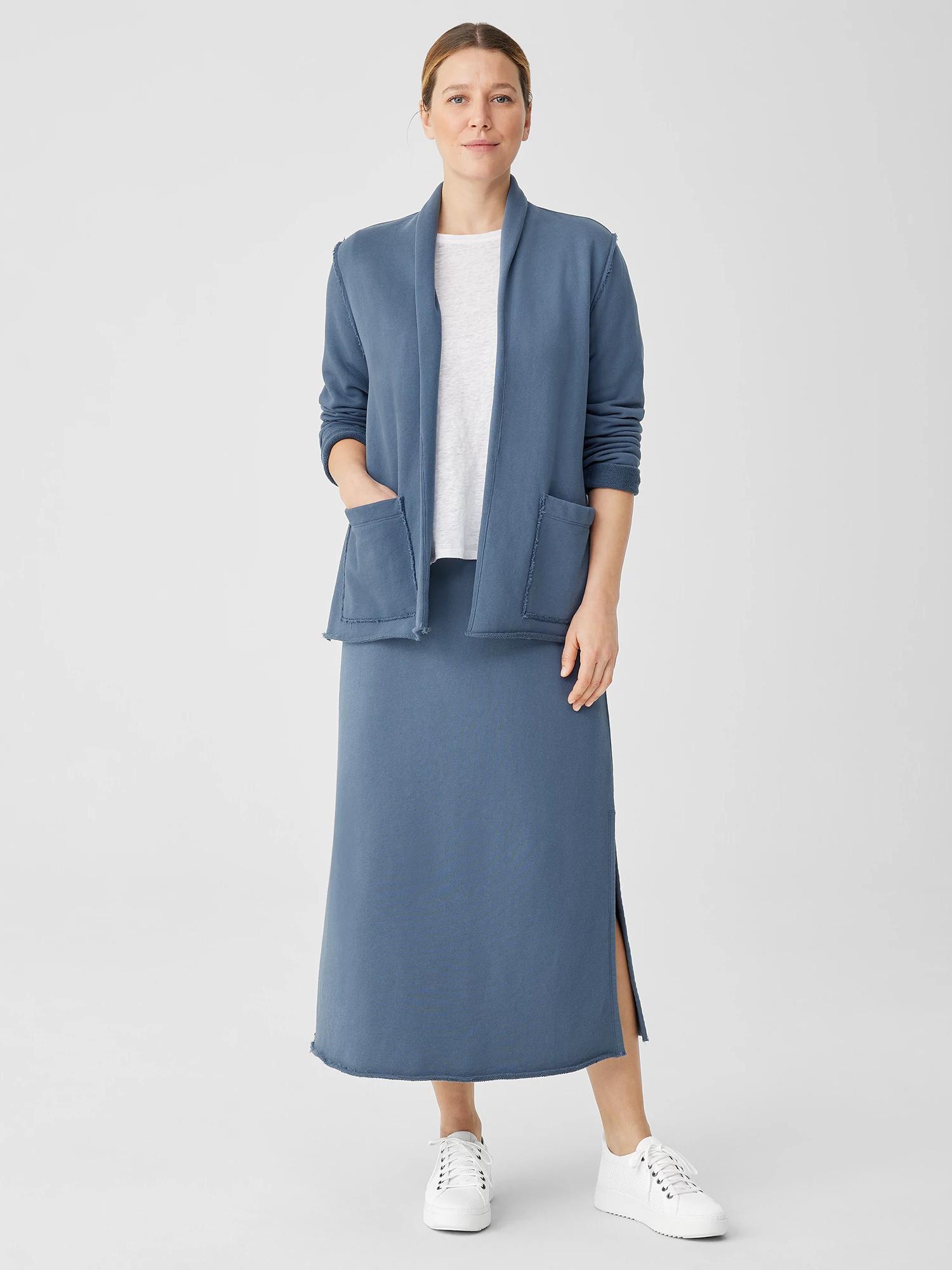 Eileen Fisher Organic Cotton French Terry Shawl Collar Jacket in Blue | Lyst
