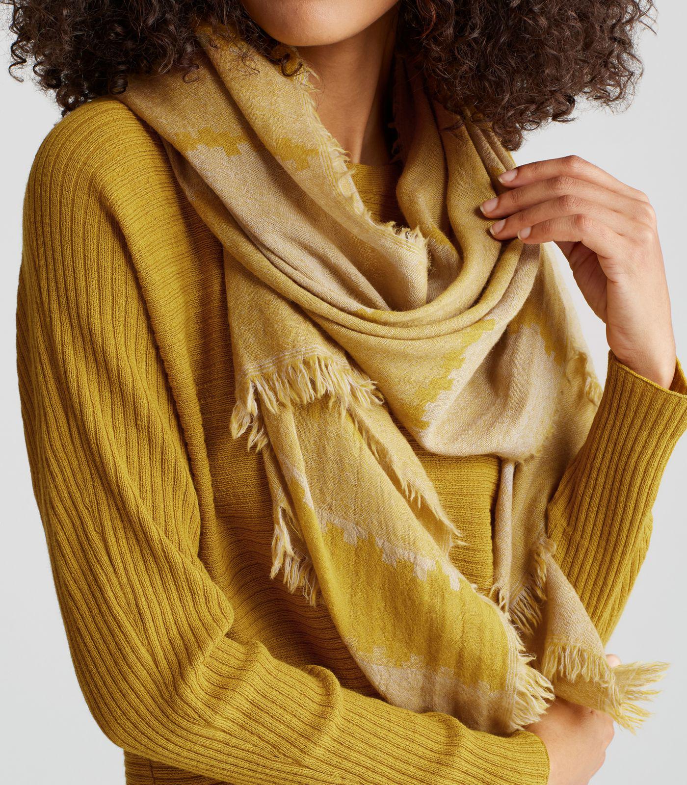 Eileen Fisher Geometric Stripe Wool Scarf in Yellow Lyst