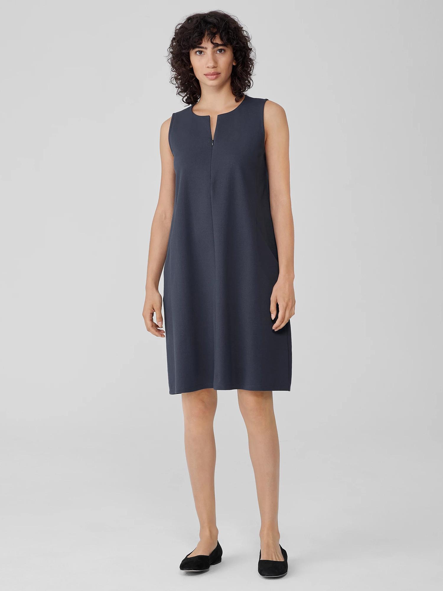 Eileen Fisher Cotton Blend Ponte Zip-up Dress in Blue | Lyst