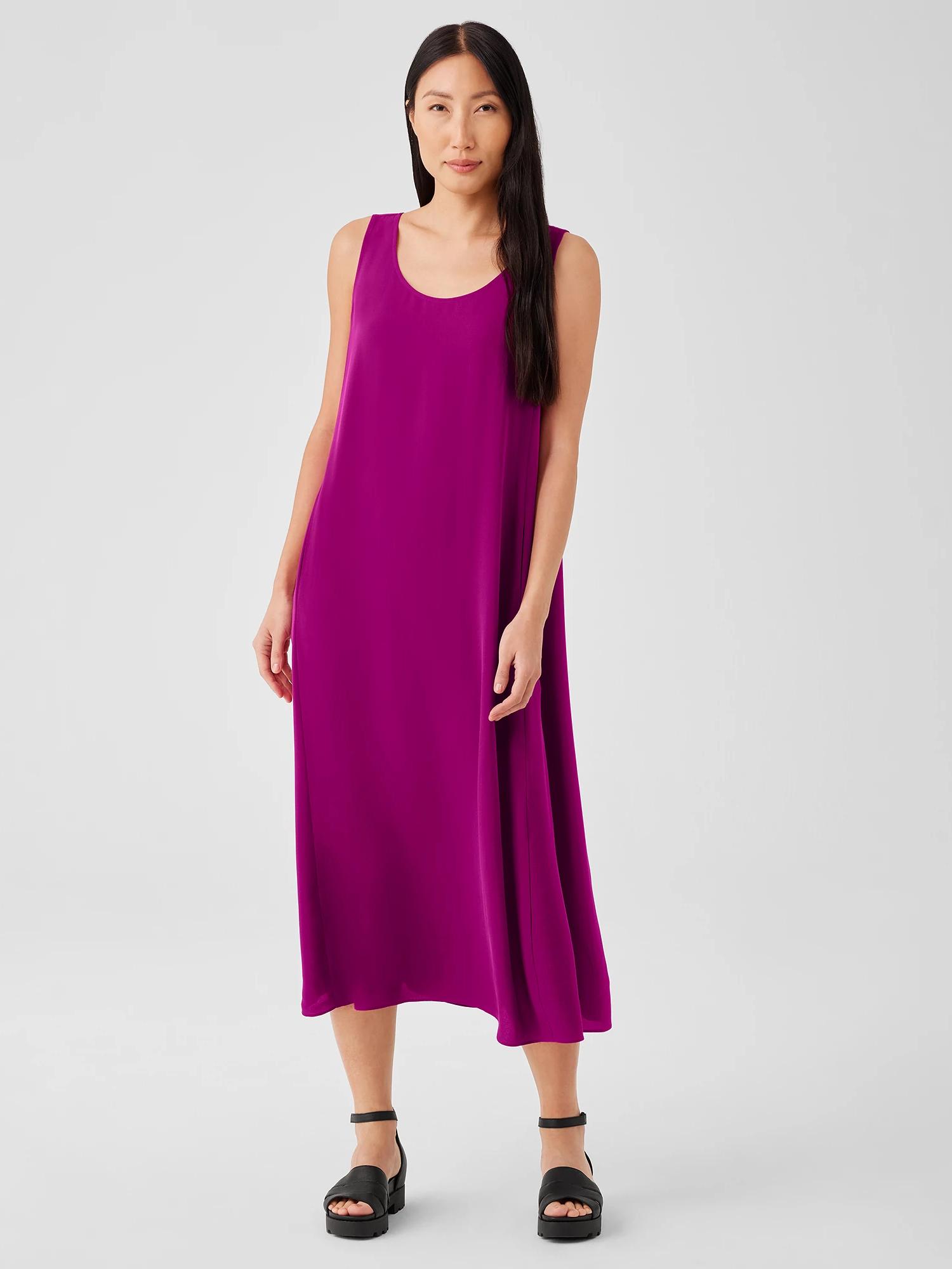 Eileen Fisher Silk Georgette Crepe Scoop Neck Dress in Purple Lyst