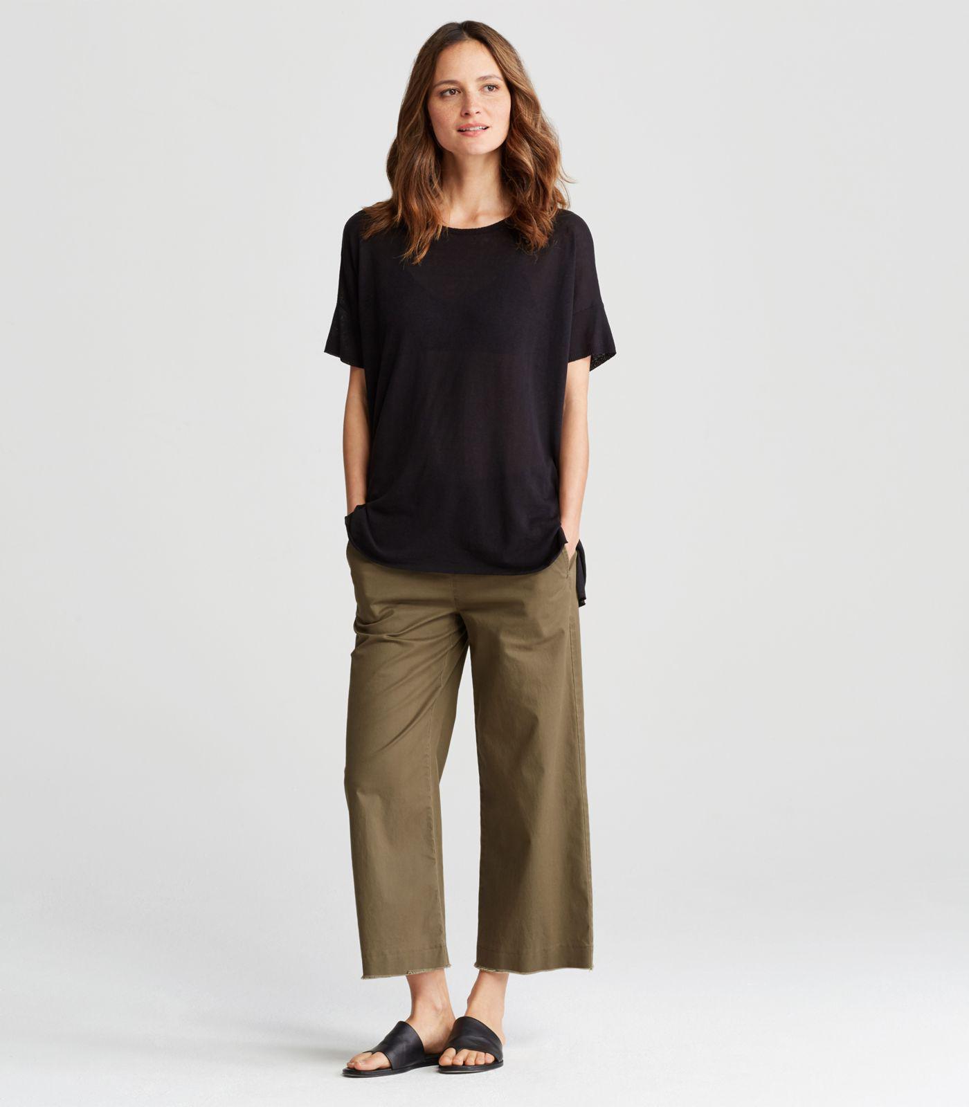 Eileen Fisher Washed Organic Cotton Twill Wide-leg Cropped Pant With ...