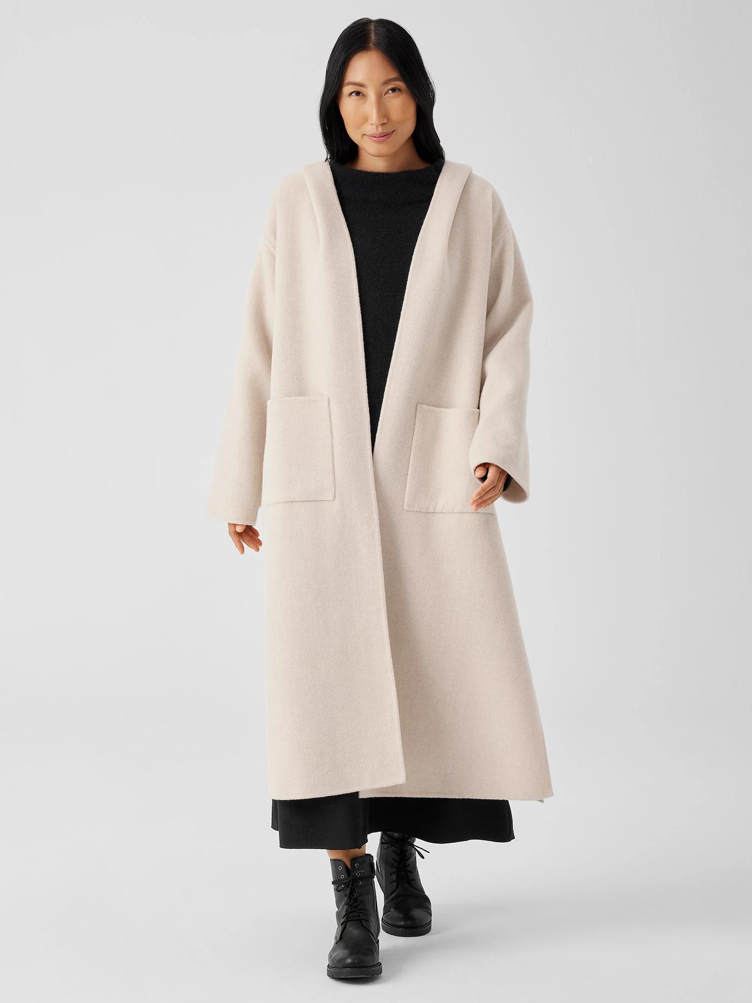 Eileen Fisher Doubleface Wool Cloud Hooded Coat in Natural