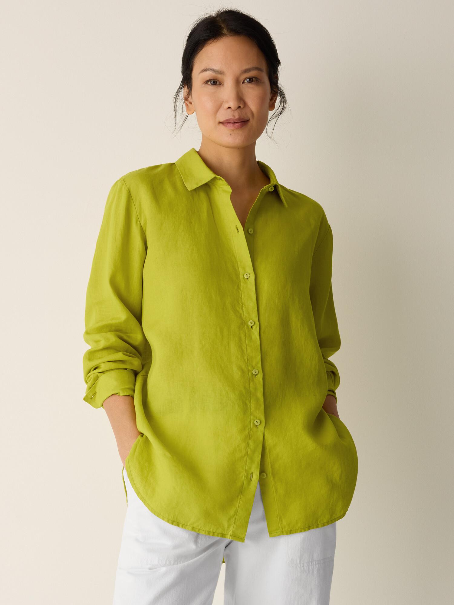 Eileen Fisher Organic Handkerchief Linen Classic Collar Shirt in Blue | Lyst