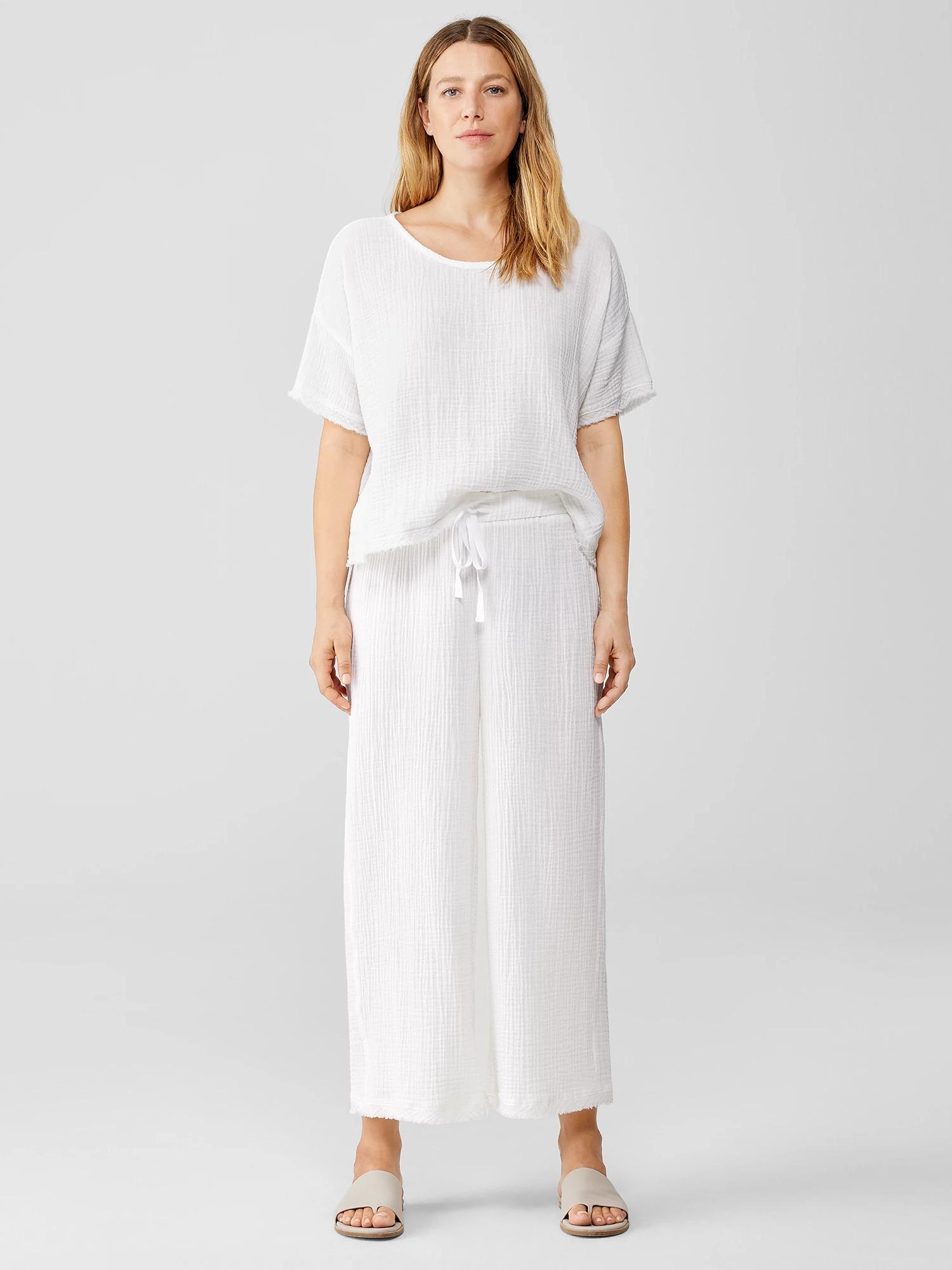Eileen Fisher Organic Cotton Gauze Wide-leg Pant in White