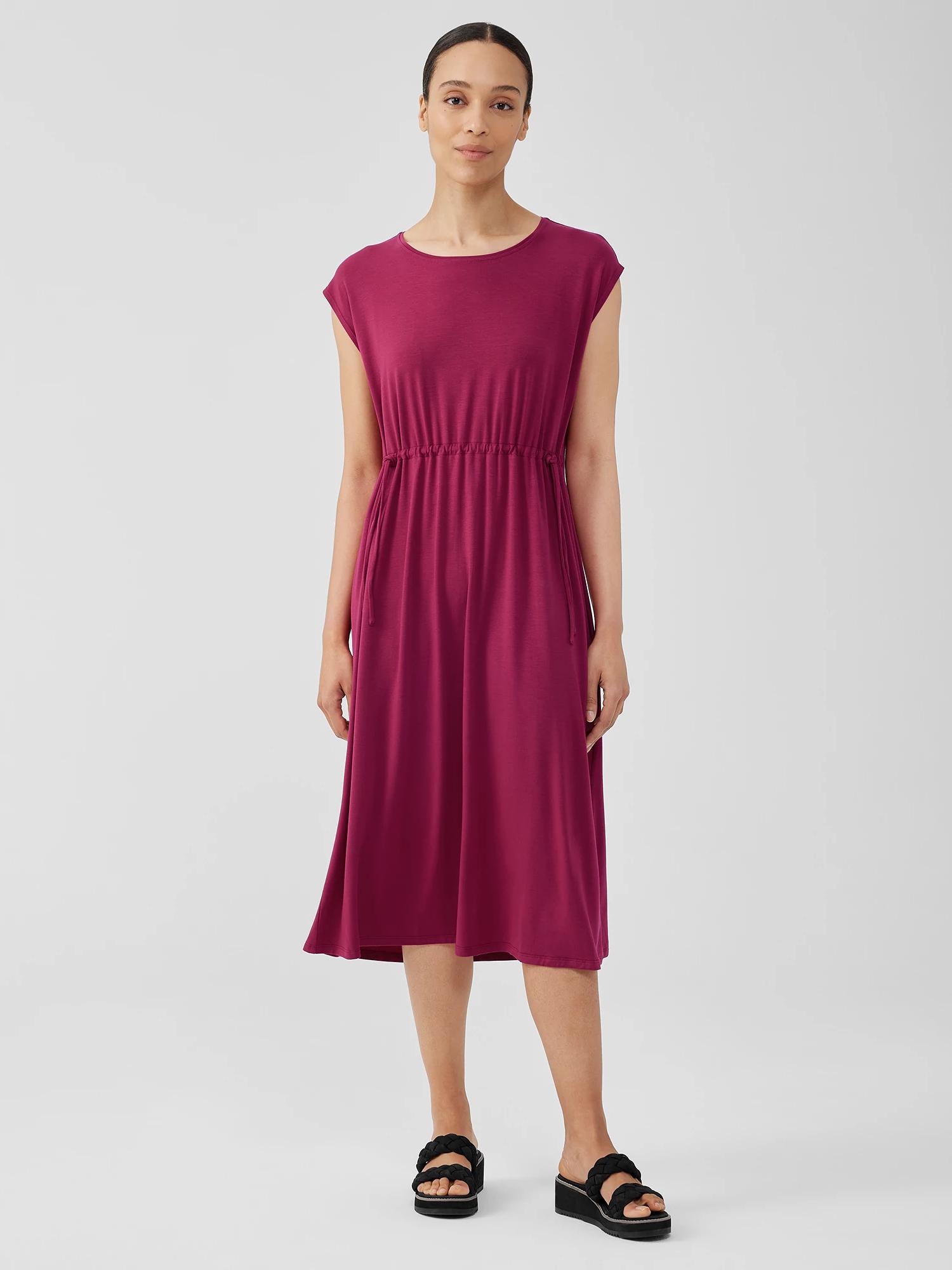 Eileen Fisher Fine Jersey Jewel Neck Dress in Red | Lyst