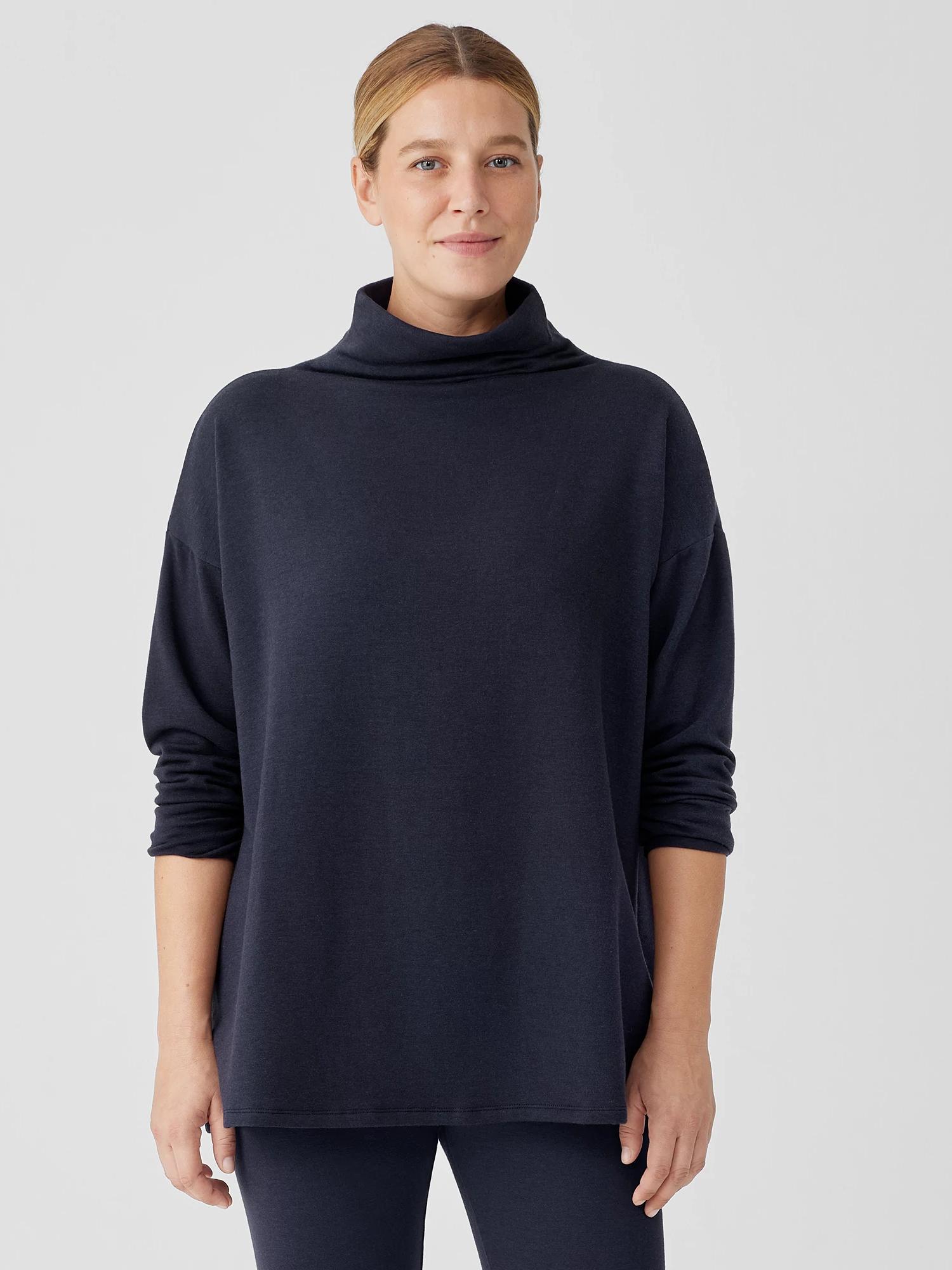 Eileen Fisher Cozy Brushed Terry Hug Funnel Neck Top in Blue Lyst