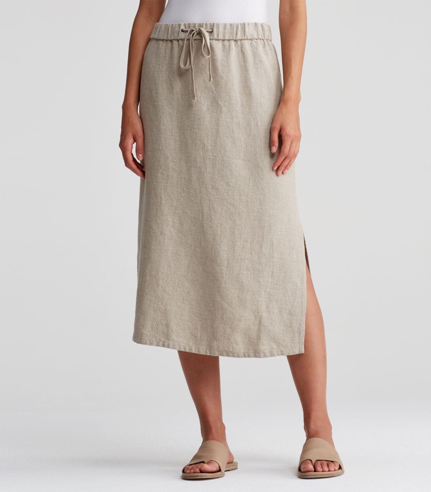 Eileen Fisher Heavy Organic Linen Straight Calflength Skirt in Natural