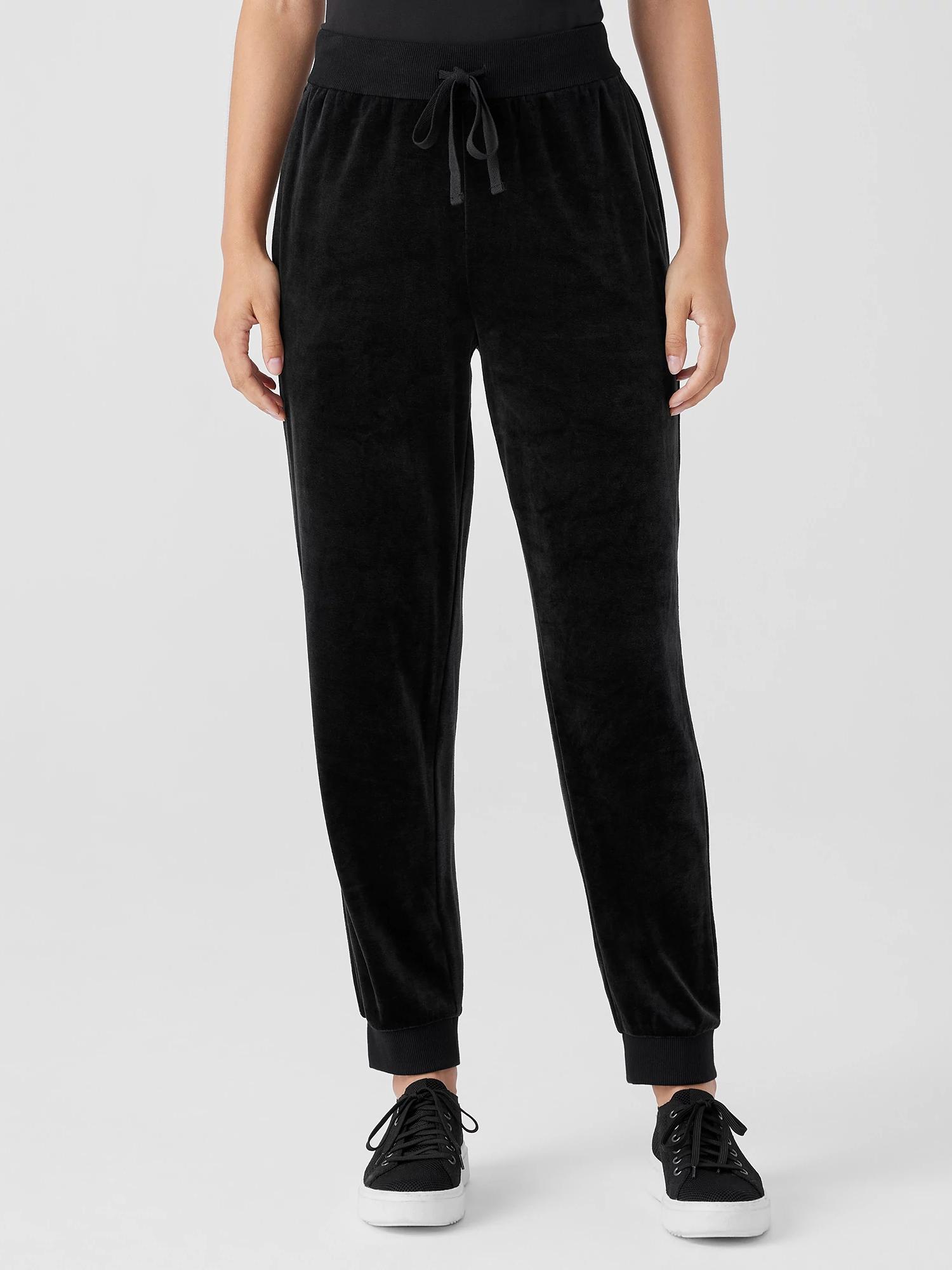 Eileen Fisher Cozy Velour Knit Jogger Pant in Black Lyst