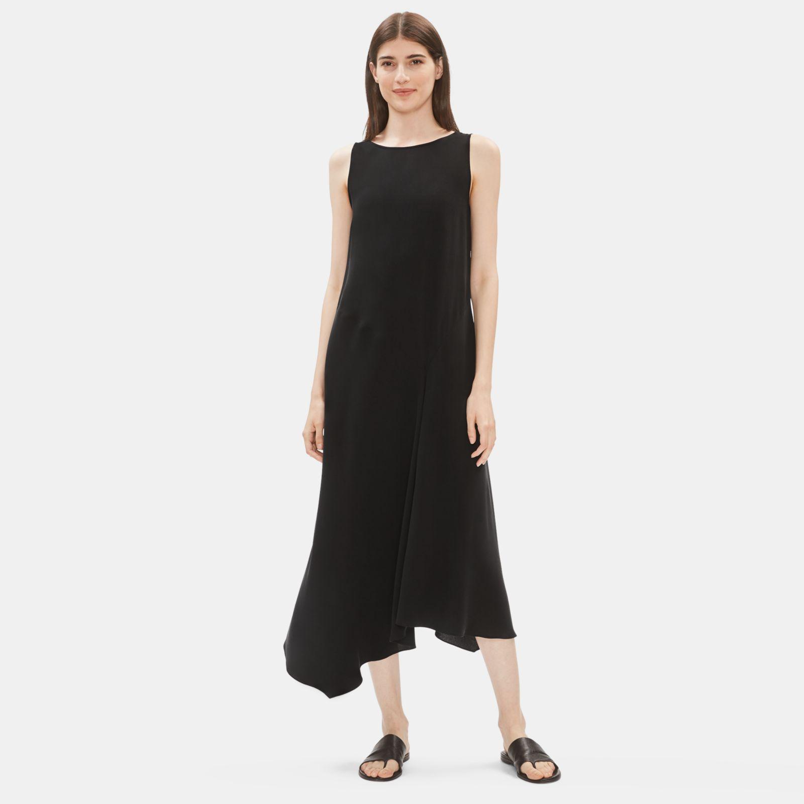Eileen Fisher Silk Crepe Asymmetrical Dress in Black Lyst