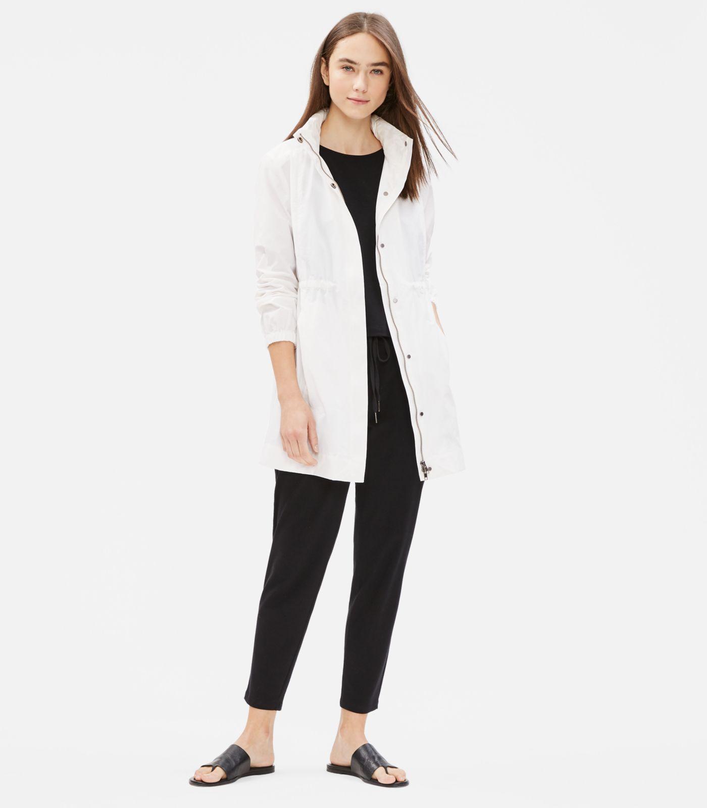 Eileen Fisher Light Organic Cotton Nylon Hooded Jacket in White Lyst